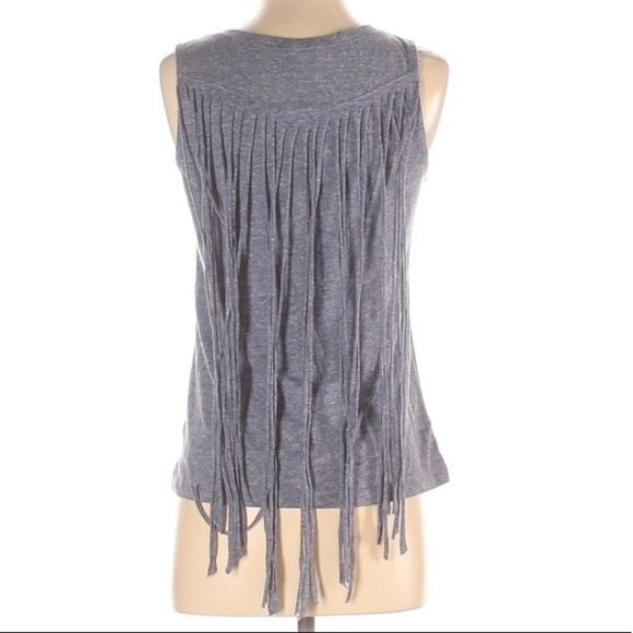 Clas-sic USA beaded skull sleeveless fringe tee blue tank top size small - Picture 2 of 7